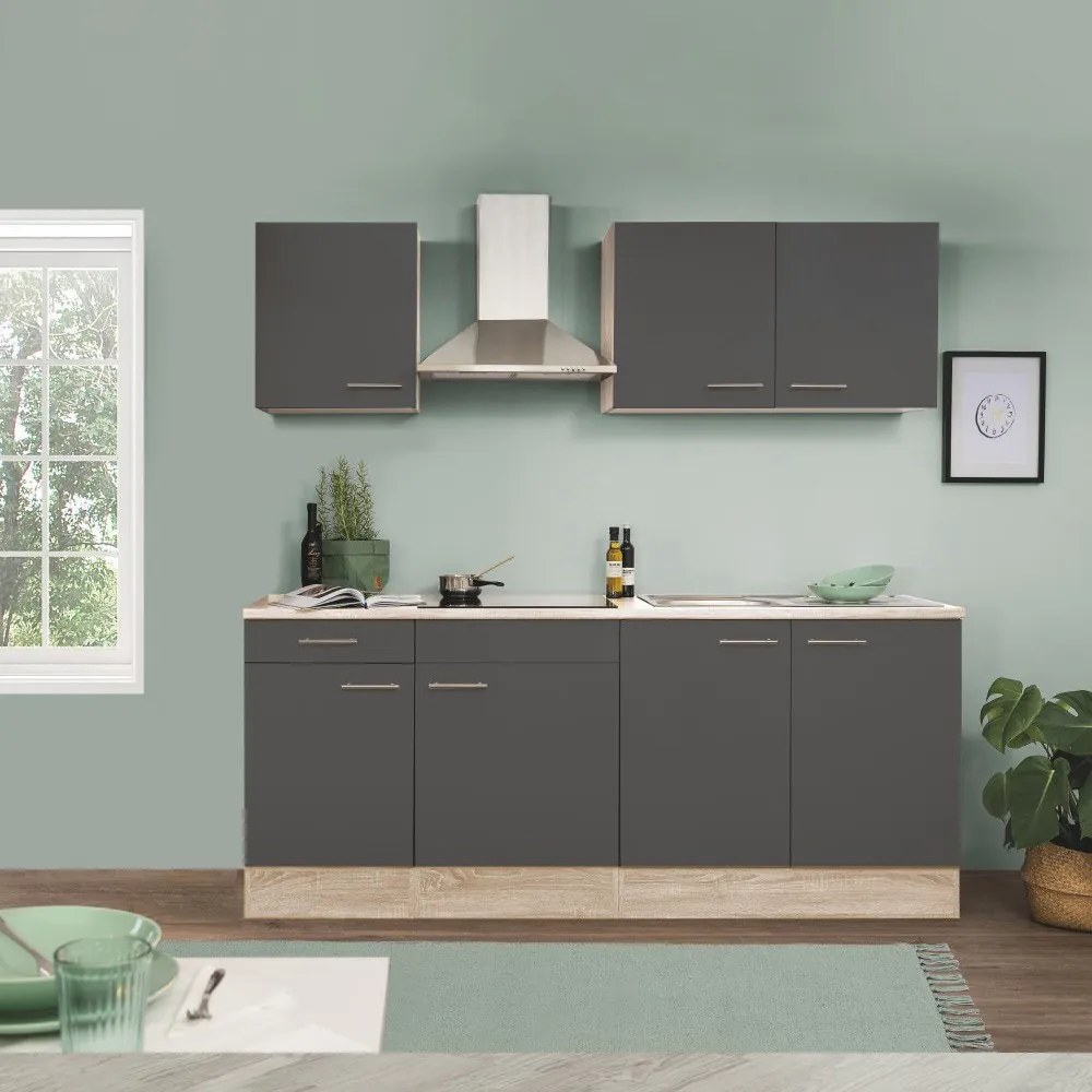 Mobilă de bucătărie Yorki 210, corp din stejar sonoma, cu față antracit satinat