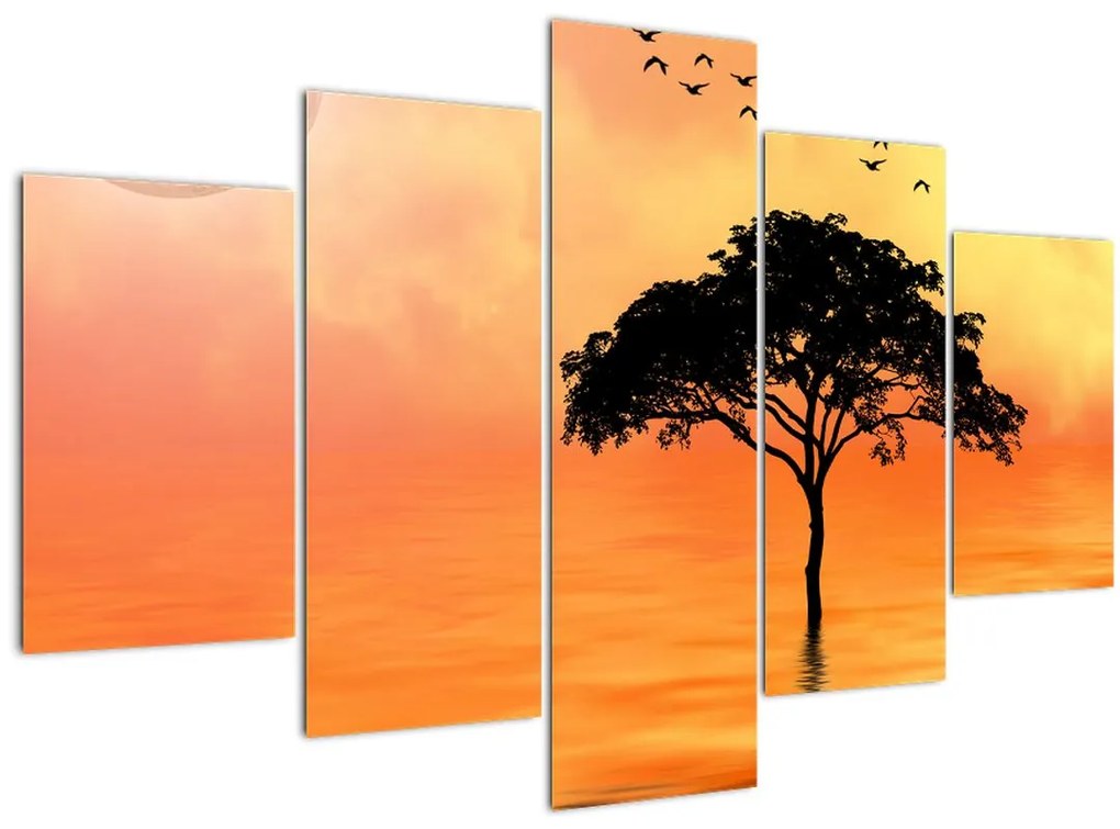 Tablou cu copac în apus de soare (150x105 cm)