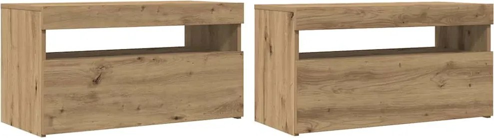 vidaXL Dulap TV cu LED stejar artizanal 75x35x40 cm lemn prelucrat