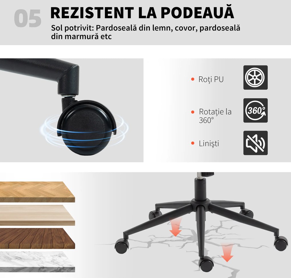 Scaun de Birou HOMCOM, Reglabil, Înclinabil și Rotativ, din Chenille și Oțel, 62x67x83-93 cm, Bej | Aosom Romania