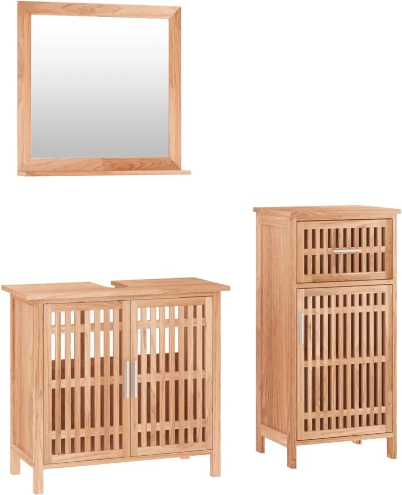 vidaXL Set mobilier de baie, 3 piese, lemn masiv de nuc