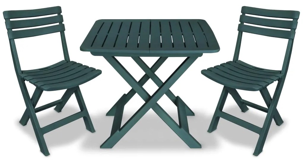 43582 vidaXL Set mobilier bistro pliabil, 3 piese, verde, plastic