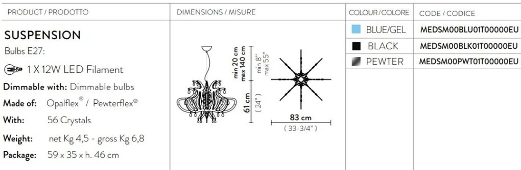 Lustra cu cristale Scholer design unicat realizata manual Medusa Black
