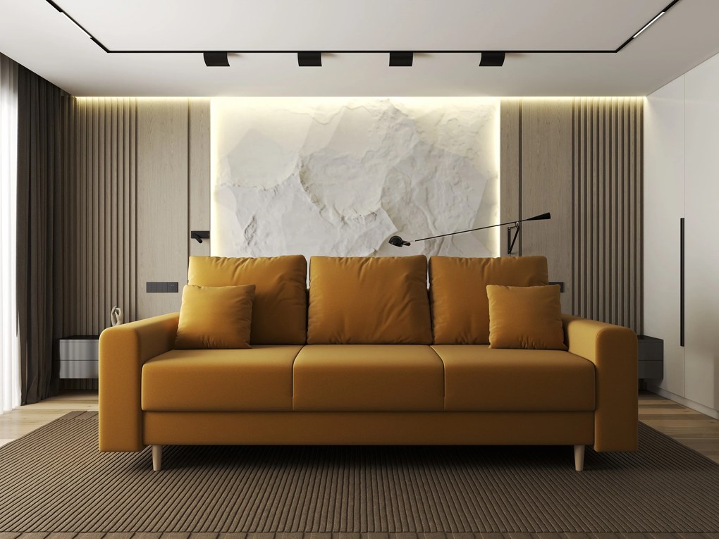 Canapea extensibilă dumonde cu ladă de depozitare si sezut confortabil din spuma high-density, Kronos Royal Mustar 210x100 cm