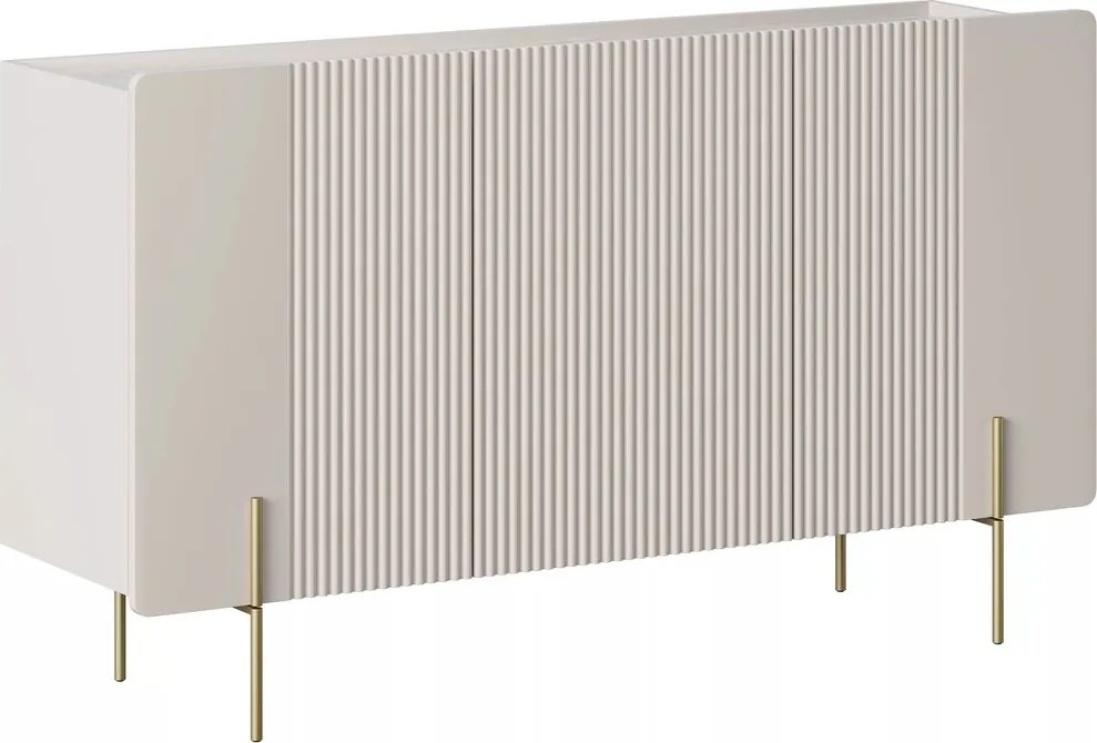 Comodă cu trei uși Malmi 150 cm - cashmere / crema bianca / picioare aurii