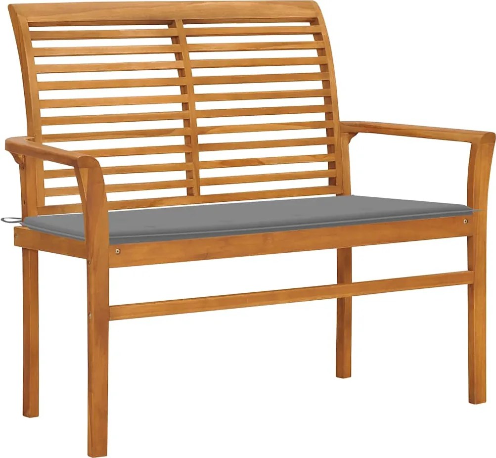 vidaXL Bancă de grădină, cu pernă gri, 112 cm, lemn masiv de tec