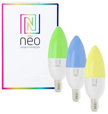 SET 3x bec LED RGB dimabil Immax NEO 07716CDO E14/6W/230V Wi-Fi Tuya + telecomandă