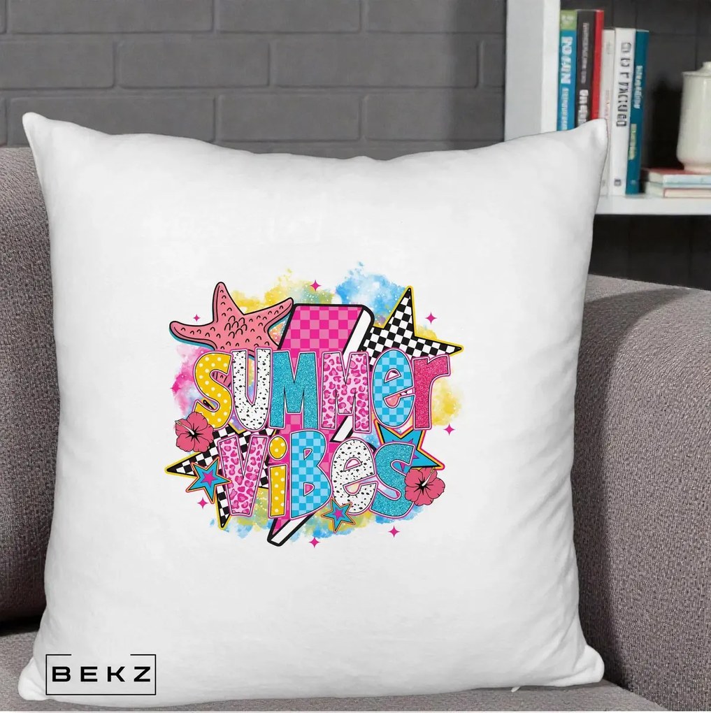 Perna decorativa Summer Vibes Colorata, 40x40 cm cu Umplutura, Alb Pufos, BEKZ