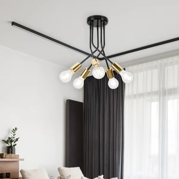 Lustră pe tijă PRIYA 5xE27/15W/230V negru