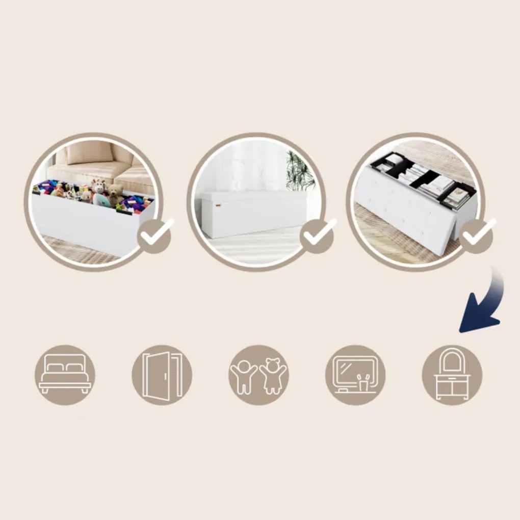 Taburet cu spațiu de depozitare BELLA, 115x40x40cm, alb Casaria