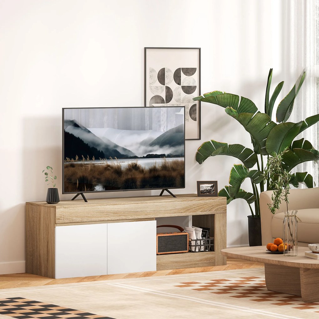 HOMCOM Dulap pentru TV de 60" cu Dulăpior, 2 Uși și Raft Deschis, Mobilier TV din Lemn, 140x40x48 cm, Lemn Natural | Aosom Romania