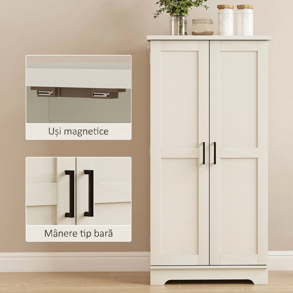 HOMCOM Dulap de Bucătărie Tip Cămară, Rustic, cu 12 Rafturi pentru Condimente, Rafturi Reglabile, 2 Uși, pentru Sufragerie și Living, 60x40x120 cm, Crem | Aosom Romania