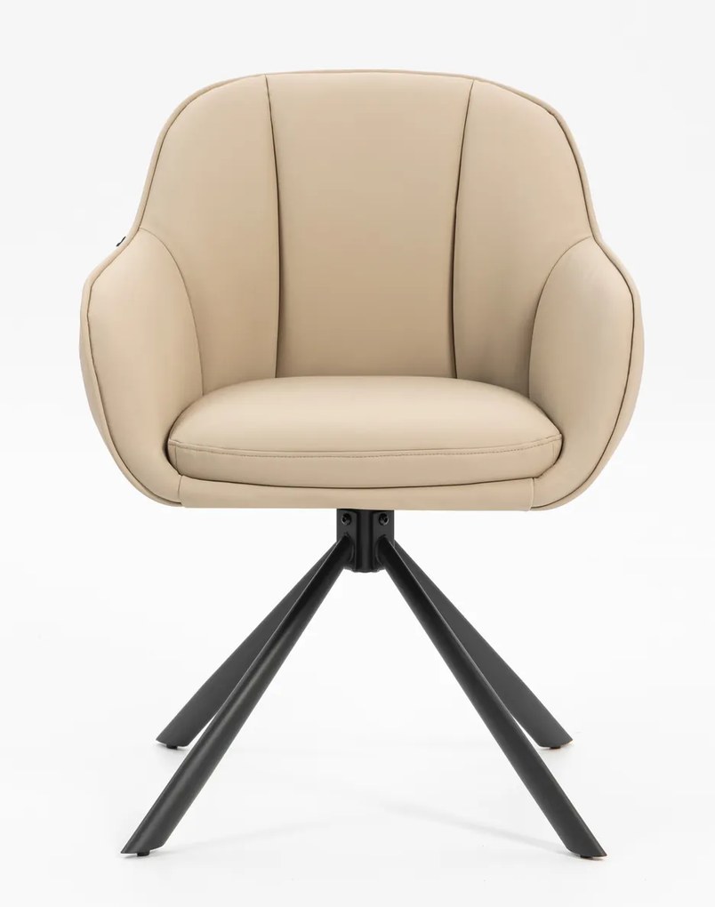 HR2055 BAZĂ STEA Scaun Crem din Piele Ecologica cu Bază Neagră