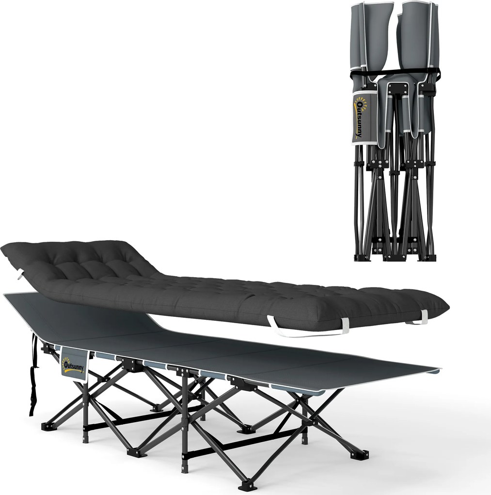 Outsunny Pat de Camping Pliabil cu Tetieră Înclinată și Saltea Detașabilă, 68x196x37 cm, Negru | Aosom Romania