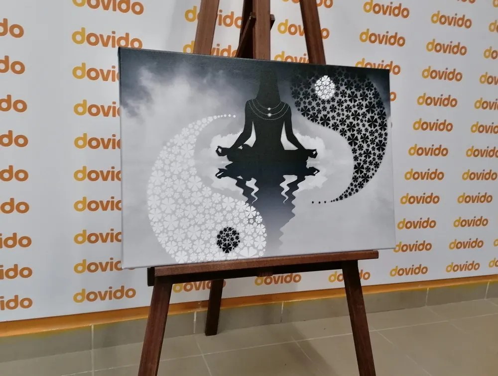 Tablou yin și yang yoga în design alb-negru