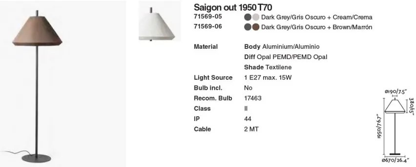 Lampa de podea iluminat exterior decorativ SAIGON 195/T70 gri/crem