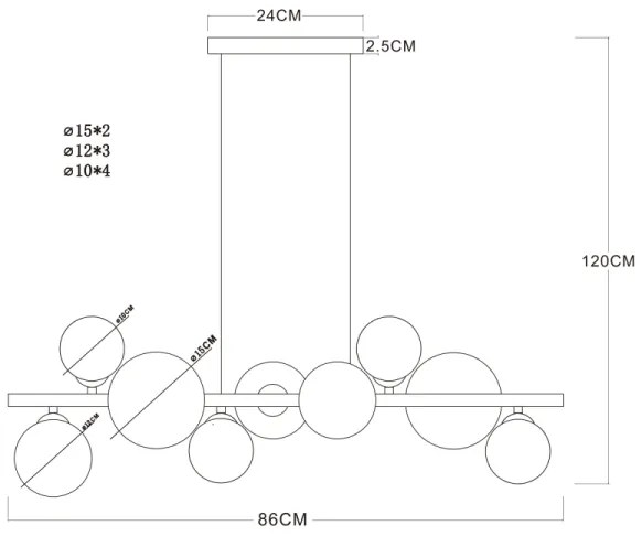 Lustră LED pe tijă RIHA 9xG9/3W/230V alamă Globo 56135-9H