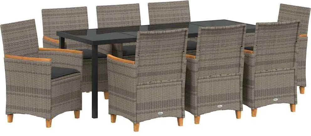 vidaXL Set de masă pentru grădină 9 pcs Gri poliratan