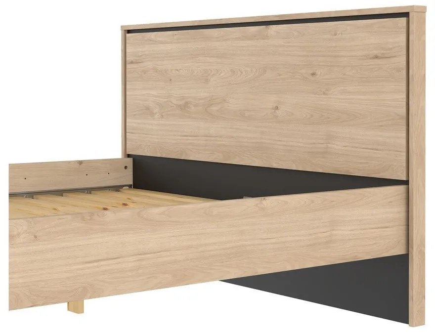 Pat matrimonial în culoare naturală cu aspect de lemn de stejar cu somieră 140x200 cm Ry – Tvilum