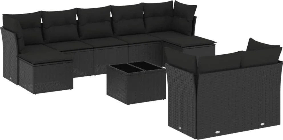 vidaXL Set canapele de grădină cu perne, 10 piese, negru, poliratan