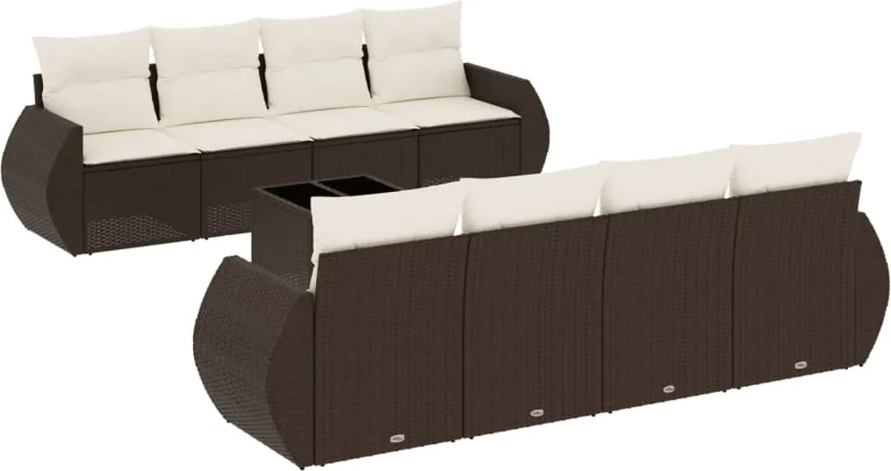 vidaXL Set canapele de grădină cu perne, 9 piese, maro, poliratan