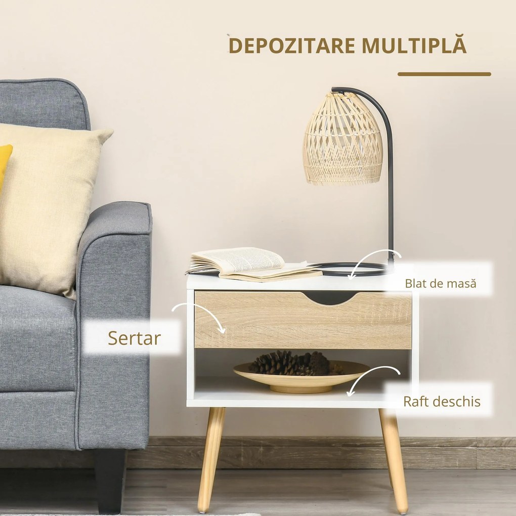 HOMCOM Noptiere Moderne cu Sertar și Raft, Design Modern și Funcțional, Ideal pentru Cameră de Dormit, Albastru | Aosom Romania