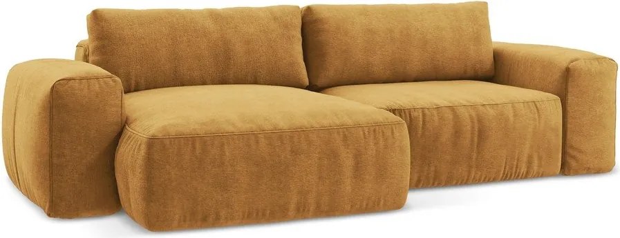 Colțar galben muștar extensibil cu tapițerie din chenille (cu colț pe partea stângă/cu șezlong) Kuki – Makamii