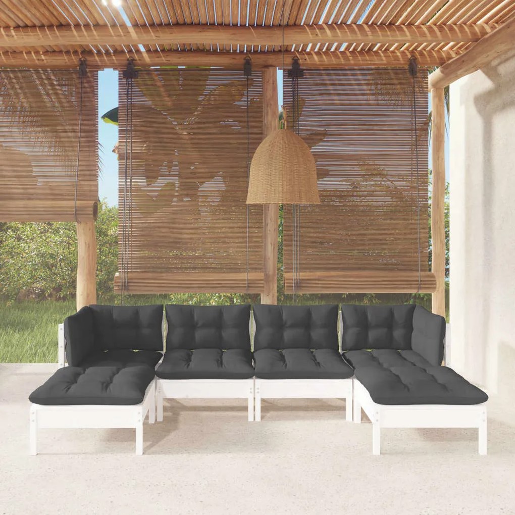 3097080 vidaXL Set mobilier de grădină cu perne, 6 piese, alb, lemn de pin