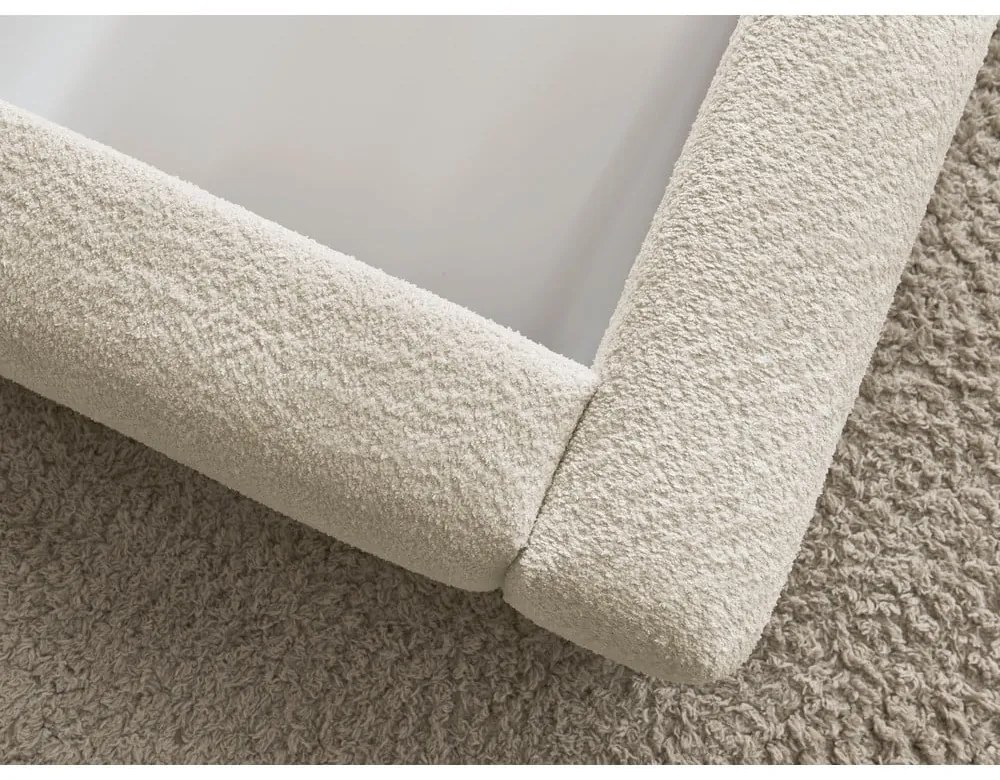 Pat matrimonial bej tapițat cu spațiu de depozitare cu somieră 160x200 cm Orlane – Bobochic Paris