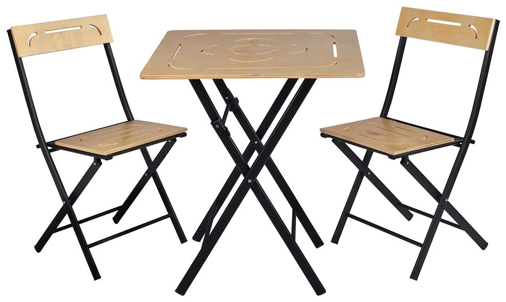 Set mobilier gradina haaus Bistro, 3 piese, Maro/Negru, MDF/Metal