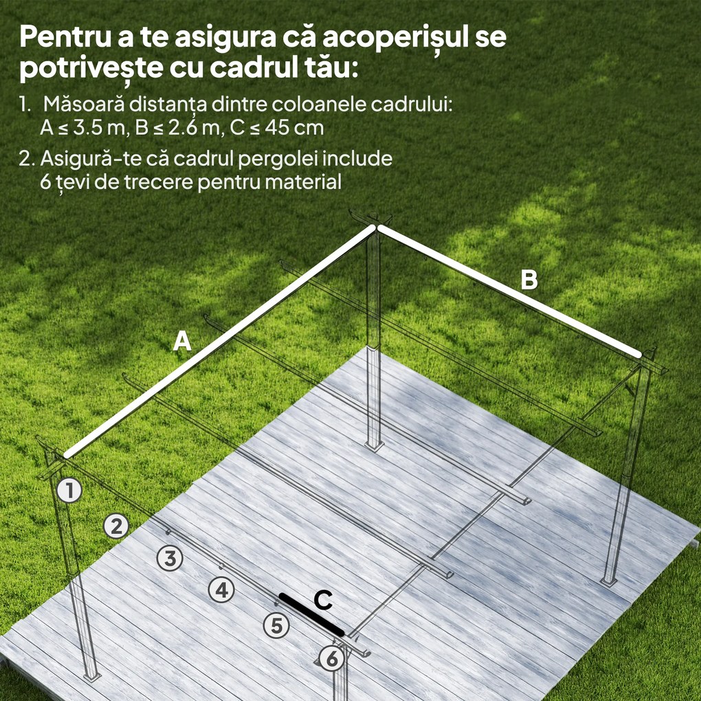 Outsunny Copertină de Schimb pentru Pergolă de Grădină cu 10 Orificii de Drenaj, Acoperire din Poliester, 250x255 cm, Gri | Aosom Romania
