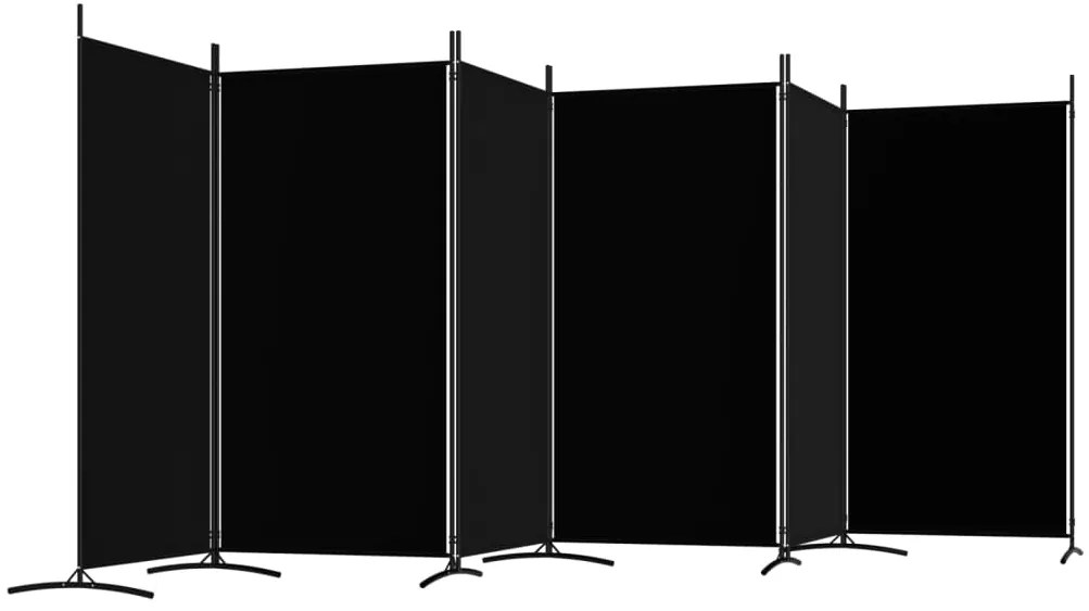 Paravan de camera cu 6 panouri, negru, 520x180 cm, textil