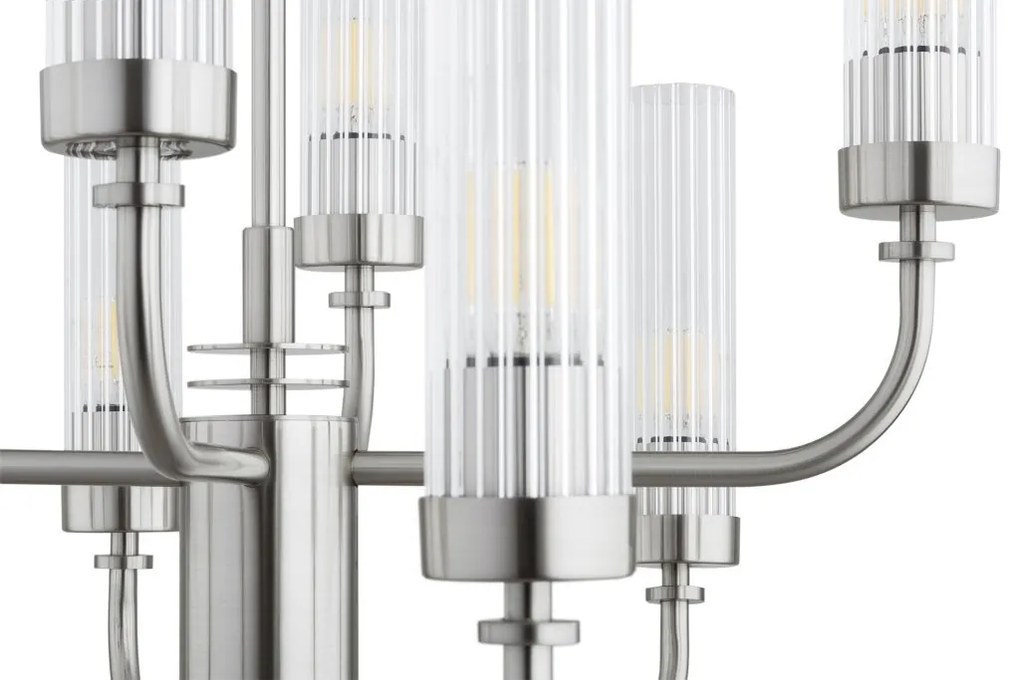 Candelabru 12 brate, otel nickel, sticla canelata PRESTON 5088