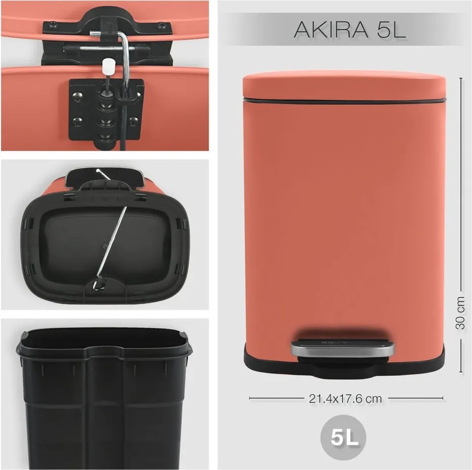 Coș de gunoi teracotă cu pedală din oțel 5 l Akira – Spirella