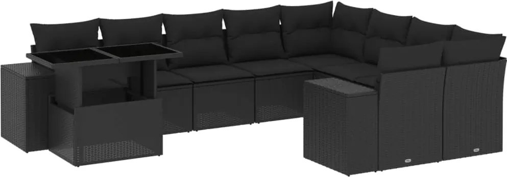 vidaXL Set canapele de grădină cu perne, 10 piese, negru, poliratan