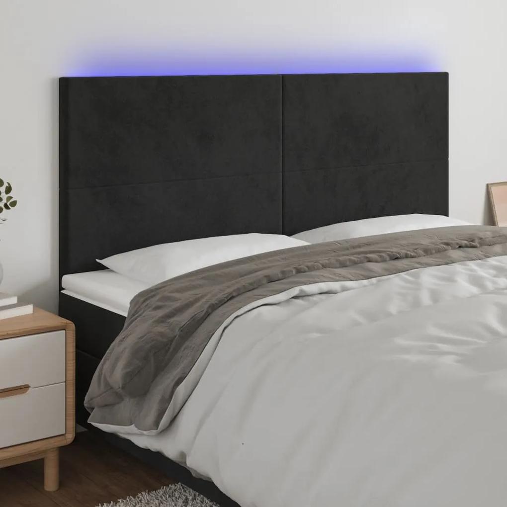 3122200 vidaXL Tăblie de pat cu LED, negru, 160x5x118/128 cm, catifea