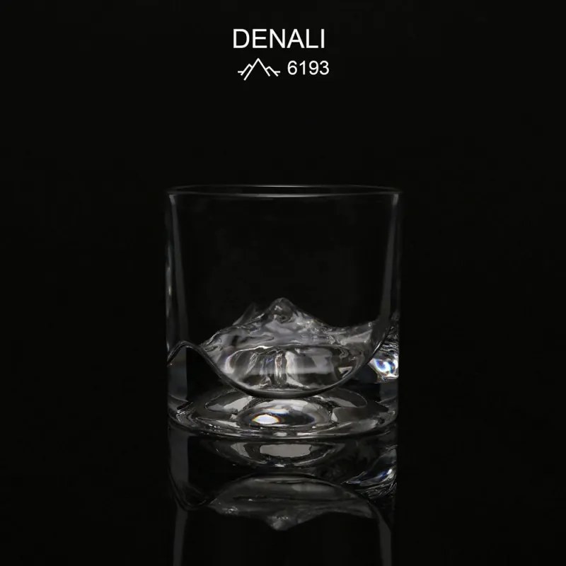 Set pahare pentru whisky LIITON 1006970 Denali, 230 ml, 2 buc, Fund 3D varful Denali, Transparent