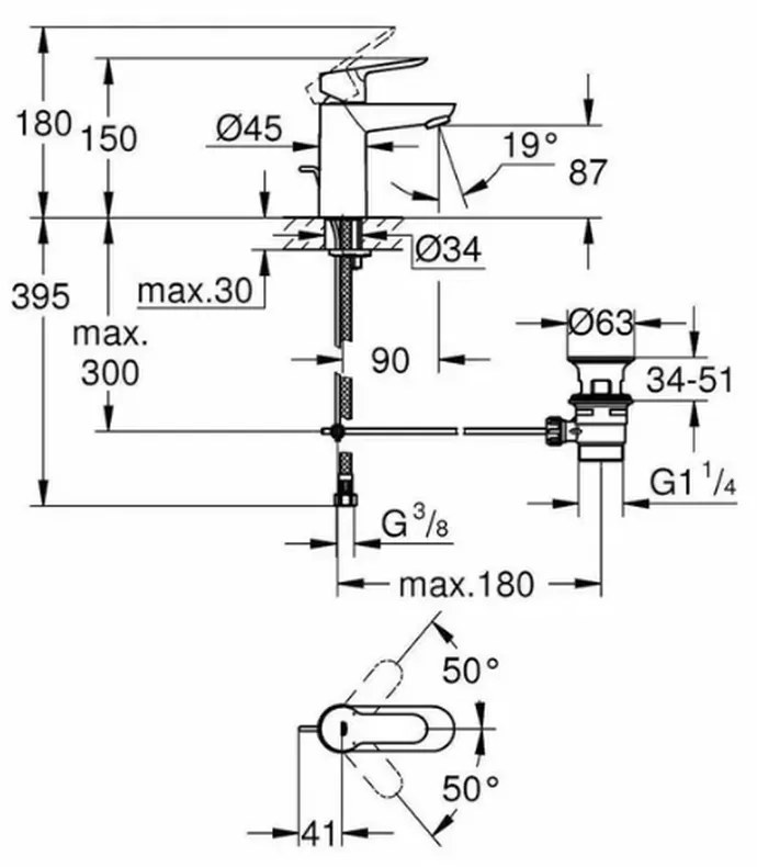 Set baterie lavoar, baterie dus si set de dus, crom lucios, Grohe BauEdge