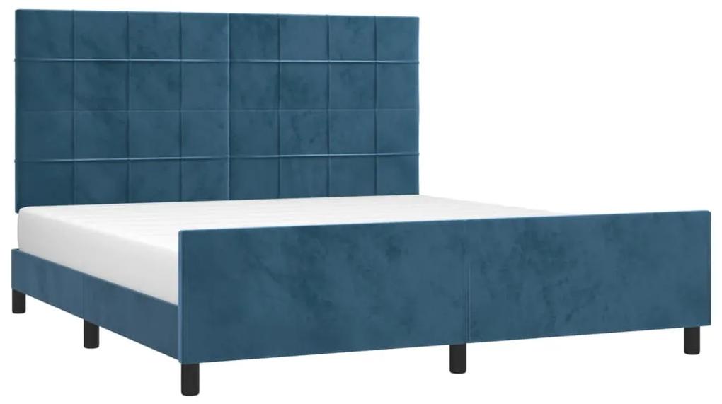 Cadru de pat cu tablie, albastru inchis, 160x200 cm, catifea Albastru inchis, 160 x 200 cm, Cu blocuri patrate