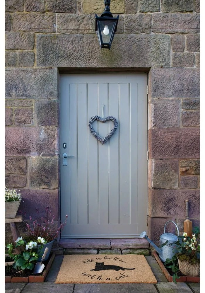 Covoraș de intrare din fibre de nucă de cocos 60x90 cm Life Is Better With a Cat – Artsy Doormats