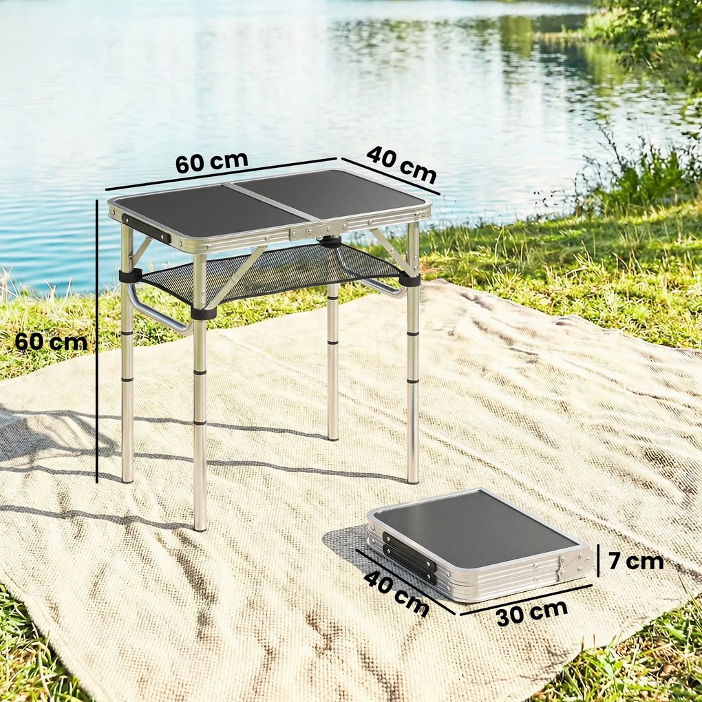 Outsunny Masă de Camping Pliabilă 60 cm, Picnic cu Strat de Plasă, Negru | Aosom Romania