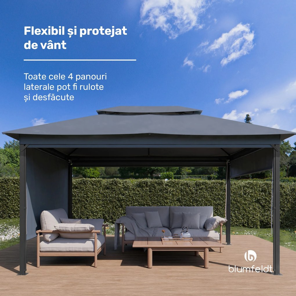 Blumfeldt Grandezza Cortina foișor de grădină 3x4 m, rezistent la intemperii, acoperit cu pulbere, jaluzele laterale