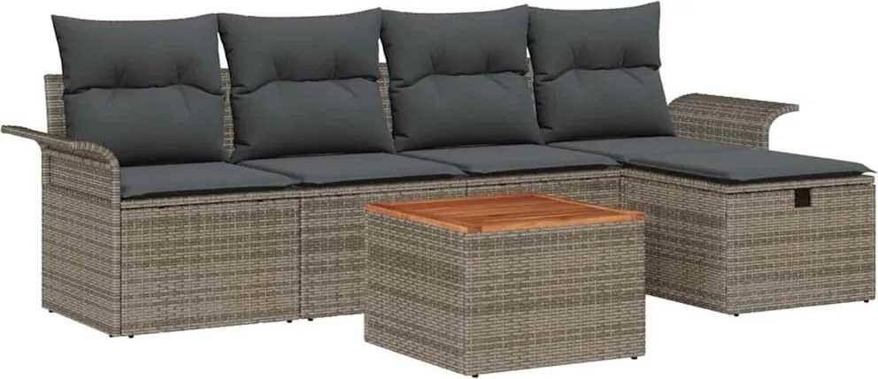vidaXL Set de canapele pentru grădină cu pernă 6 pcs Gri Rattan poli