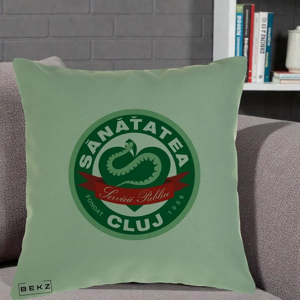 Perna Personalizata Sanatatea Cluj Servicii Publice 1986, 40x40 cm, Verde, Husa Detasabila, Perna Inclusa, BEKZ®