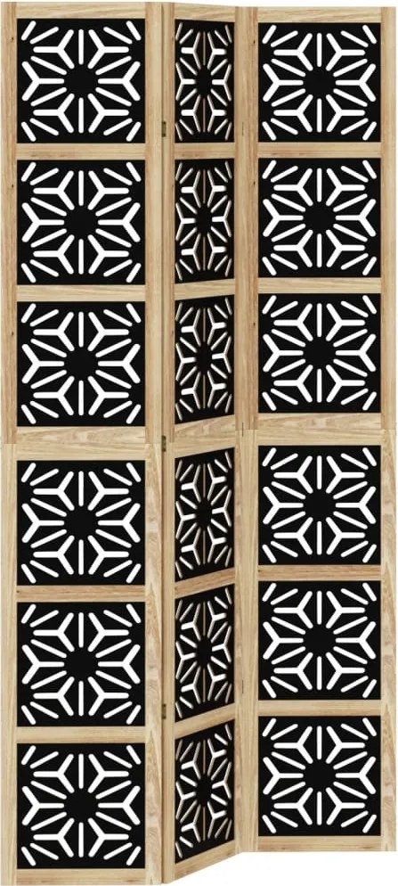 vidaXL Paravan de cameră, 3 panouri, maro/negru, lemn masiv paulownia
