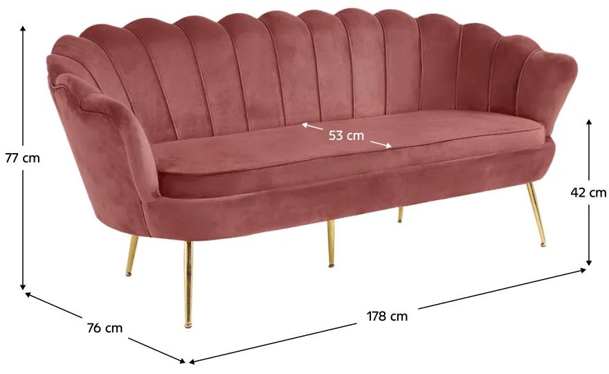 Canapea de lux, 3 locuri, tesatura de catifea roz   crom auriu, stil Art-deco, NOBLIN