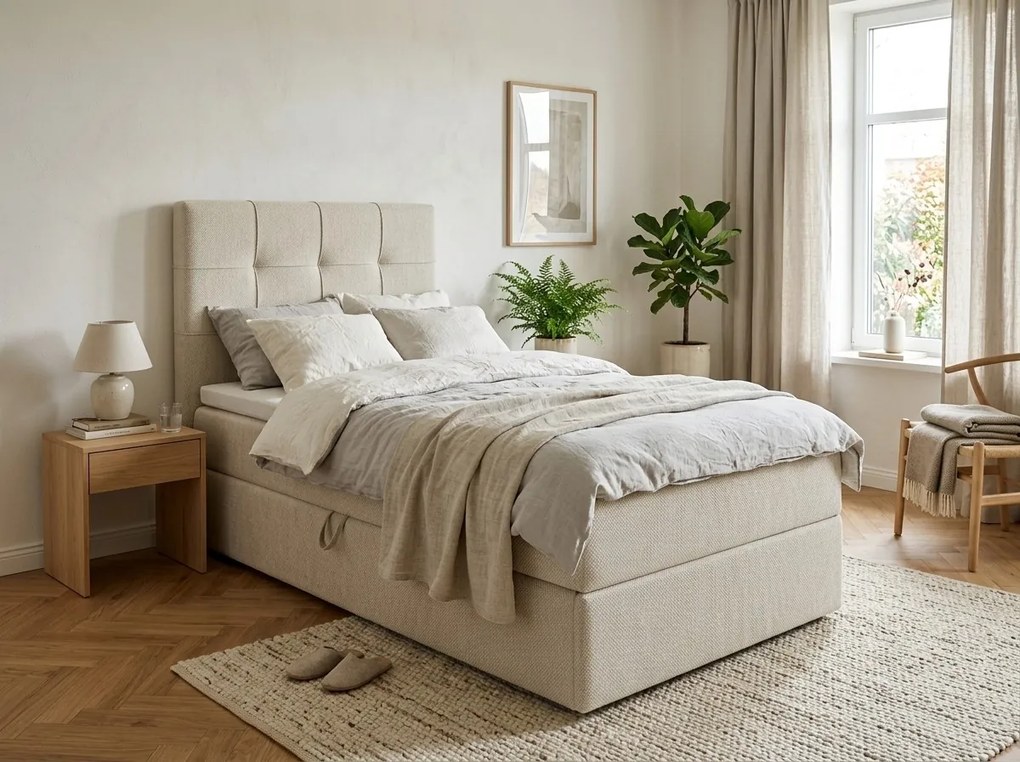 Pat tapițat boxspring DIRELIS VIBE 90x200 cm cremova Saltea: Saltea cu arcuri Bonell
