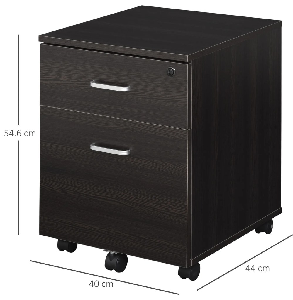 Vinsetto Dulap cu Sertare, 2 sertare si 5 roti, dulap Birou Compact pentru Documente , 40x44x54.6cm, Design Modern | Aosom Romania