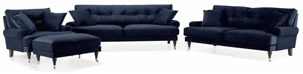 Set mobilier tapițat Seattle E131Albastru, Tapiterie, Picioare: Lemn, Role, Metal