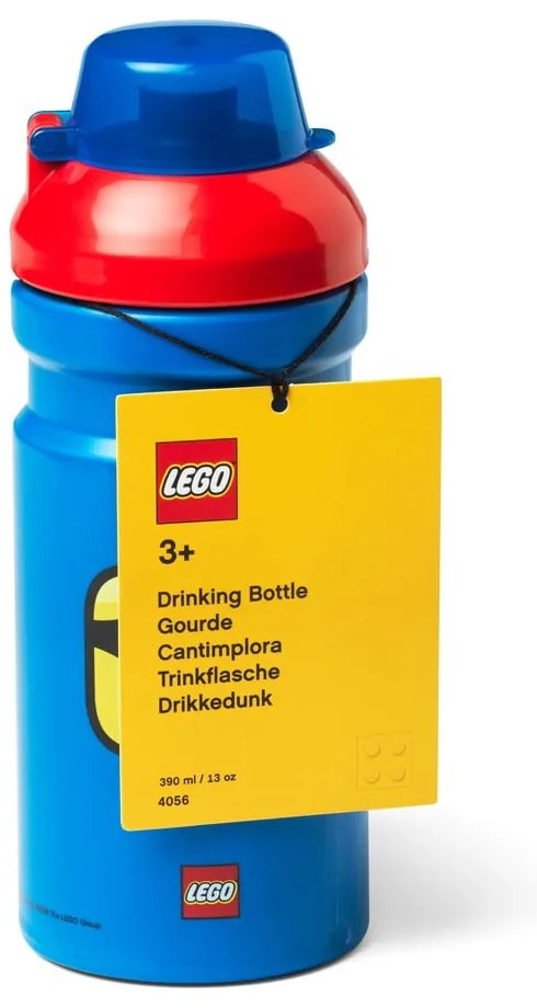 Sticlă pentru apă cu capac roşu LEGO® Iconic, 390 ml, albastru